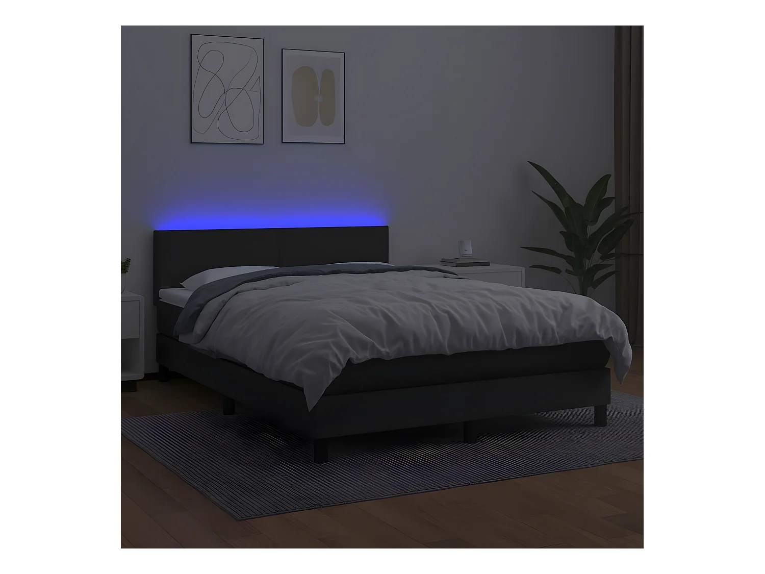Sommier à lattes de lit avec matelas et LED Noir 140x190