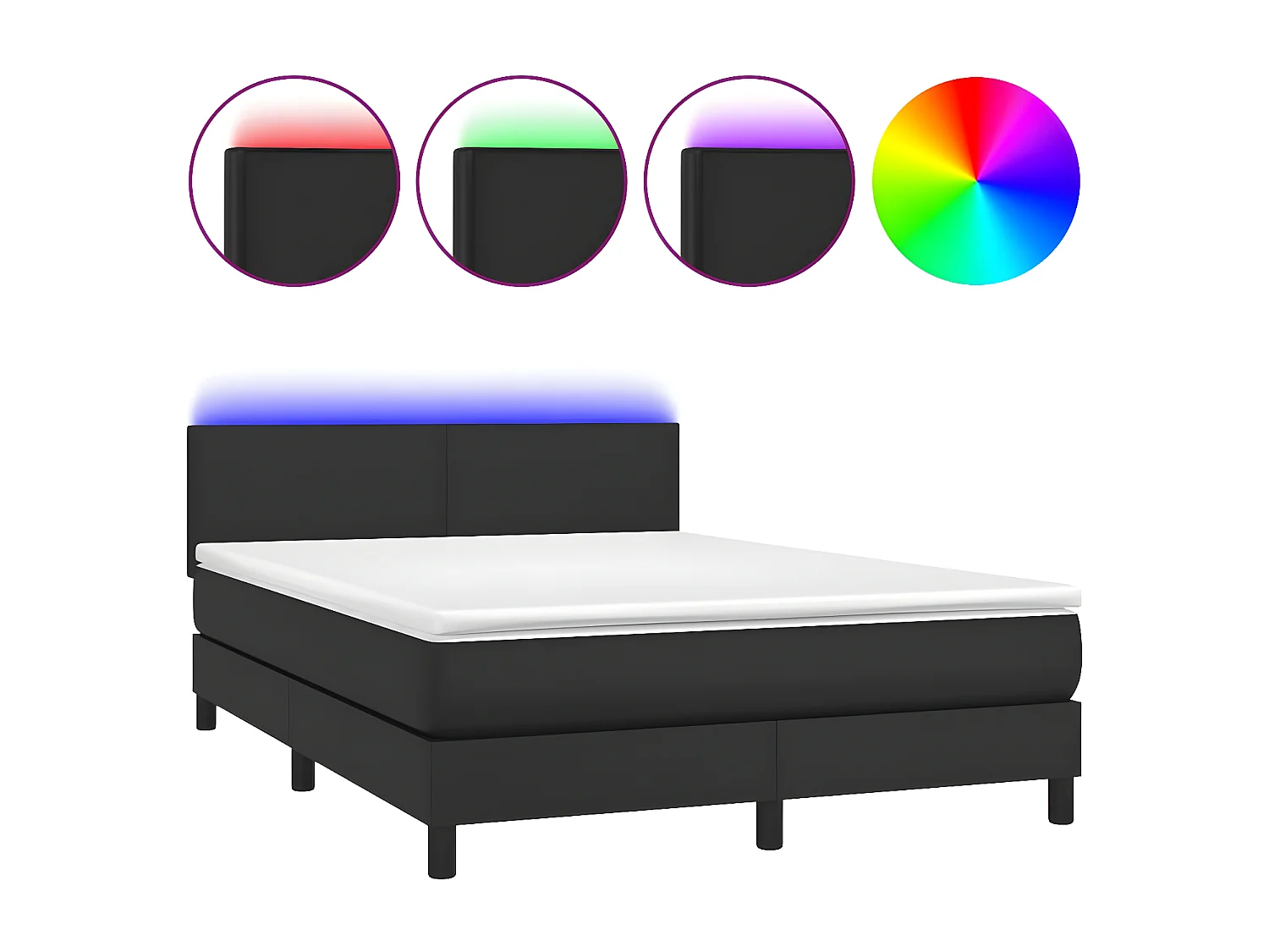 Sommier à lattes de lit avec matelas et LED Noir 140x190