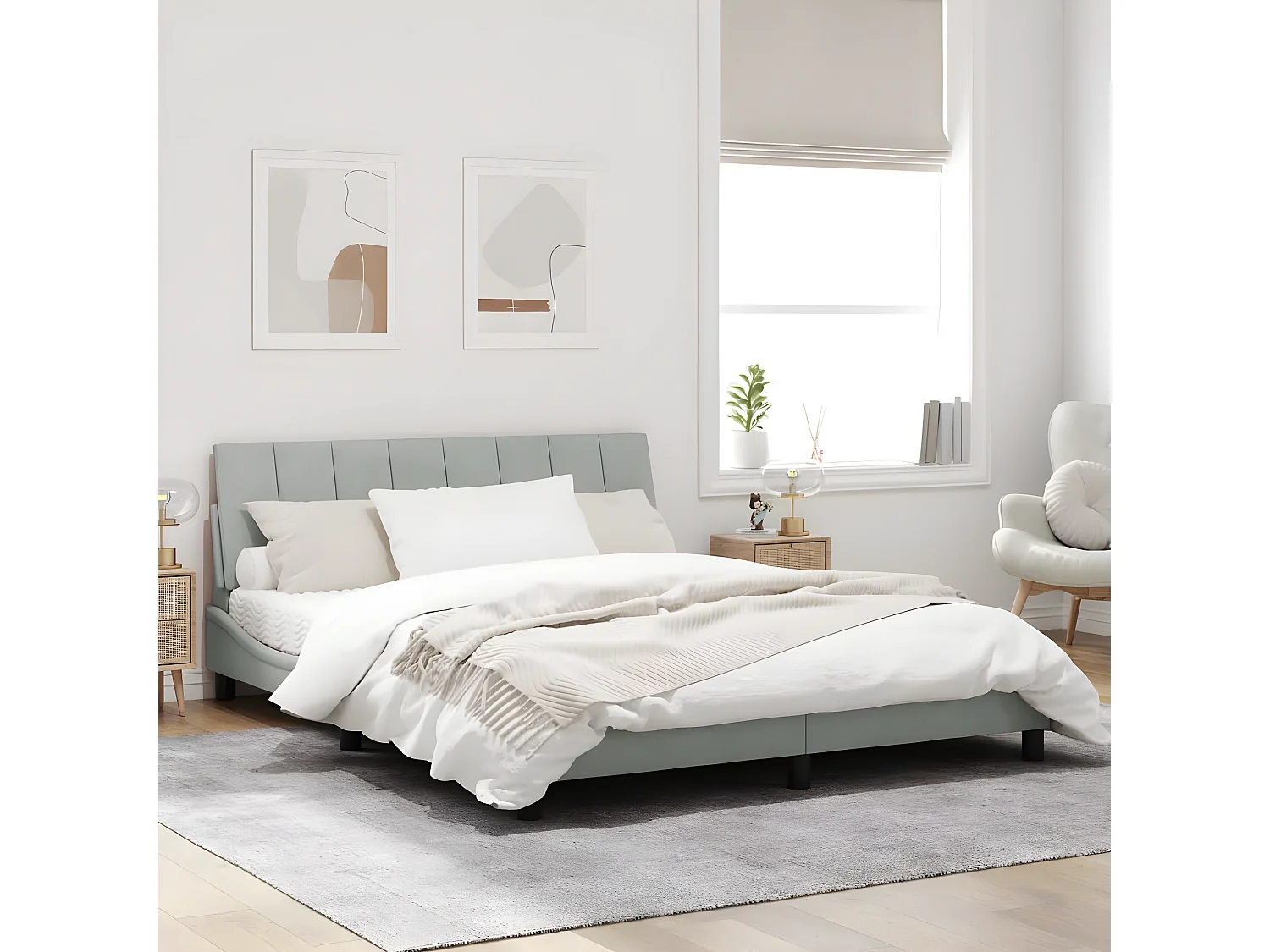 Cadre de lit avec lumières LED gris clair 160x200 velours