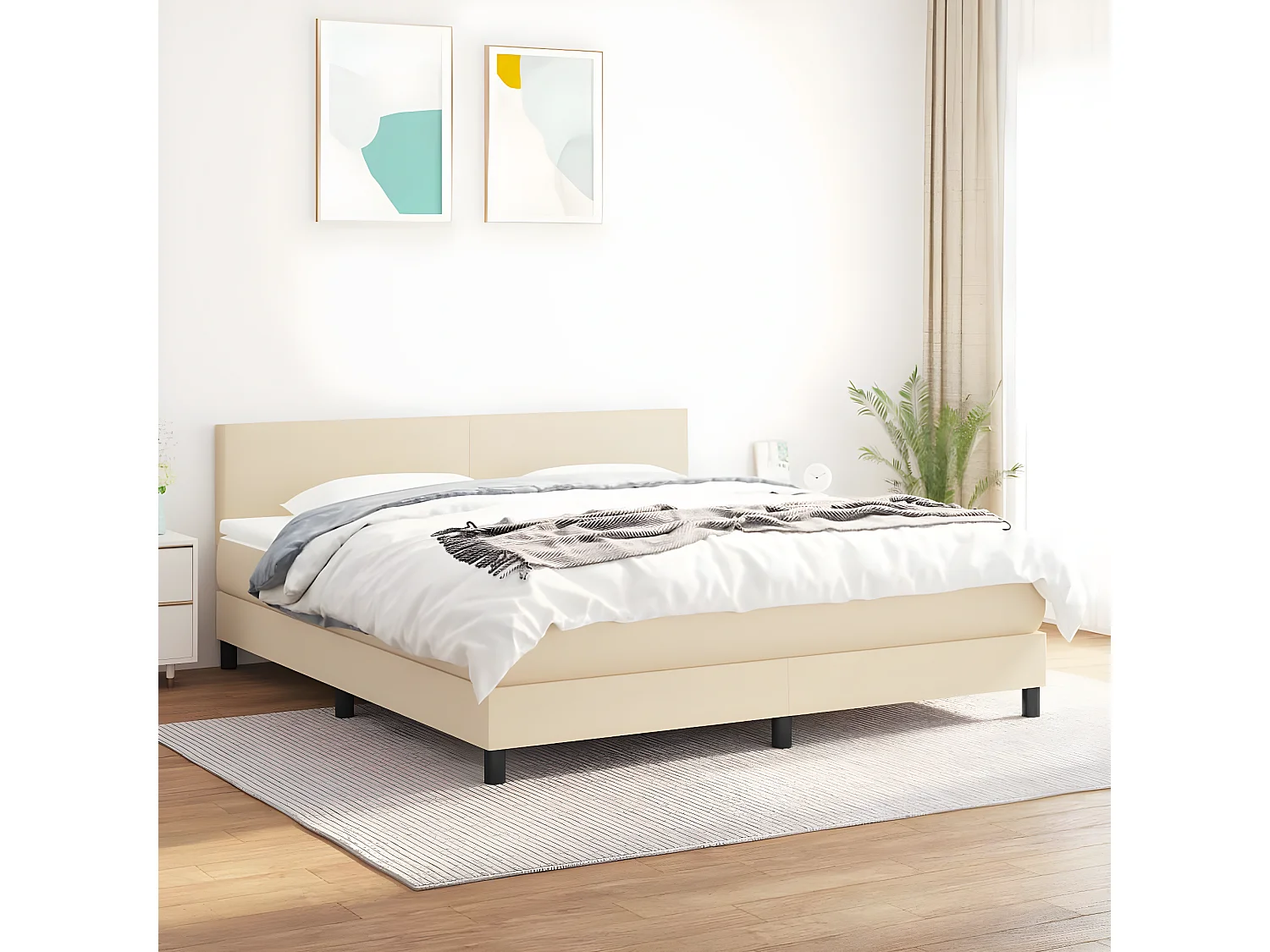 Sommier à lattes de lit avec matelas Crème 180x200 Tissu