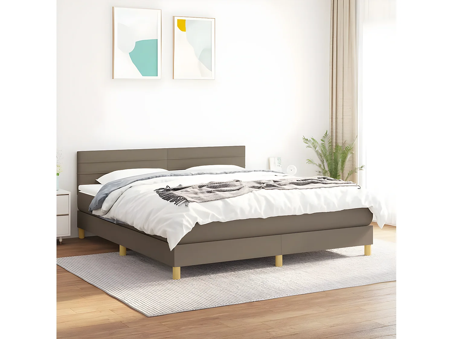 Sommier à lattes de lit avec matelas Taupe 180x200 Tissu