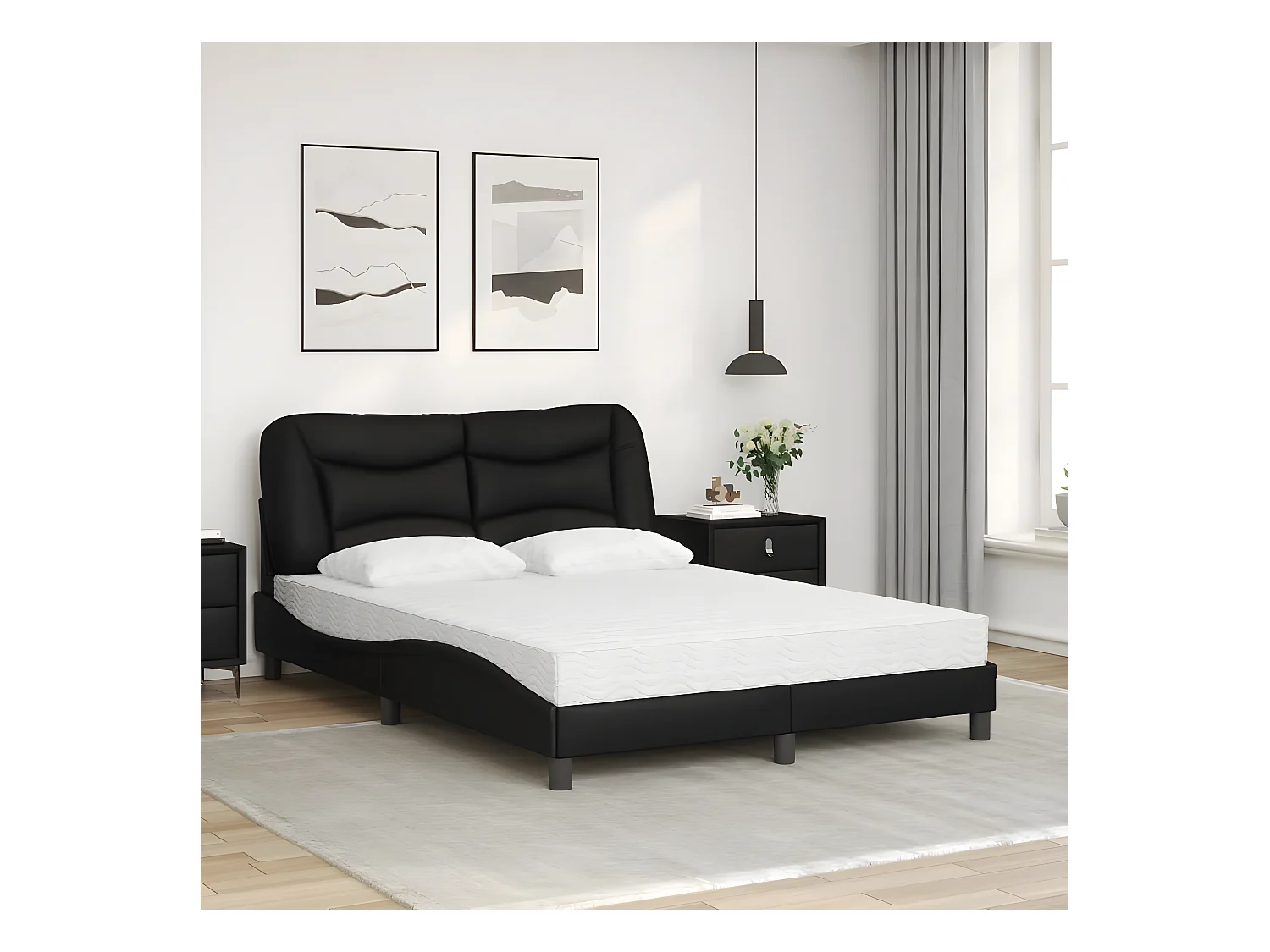 Bed met matras kunstleer zwart 140x200 cm