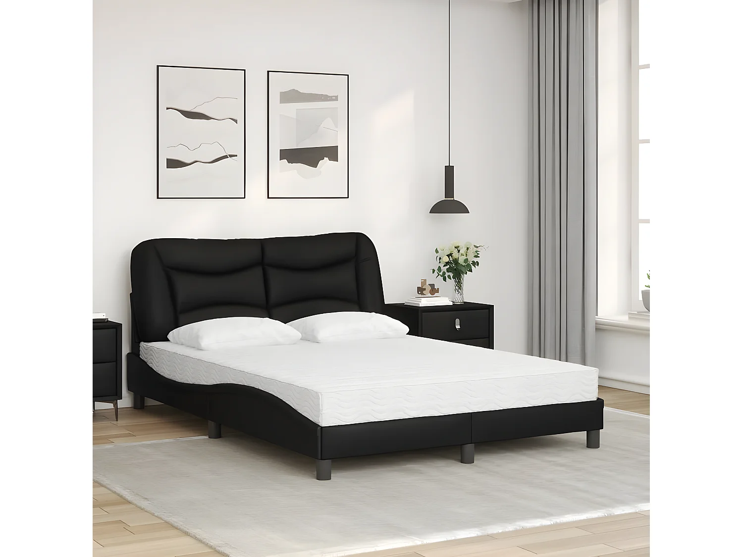 Lit avec matelas noir 140x200 similicuir