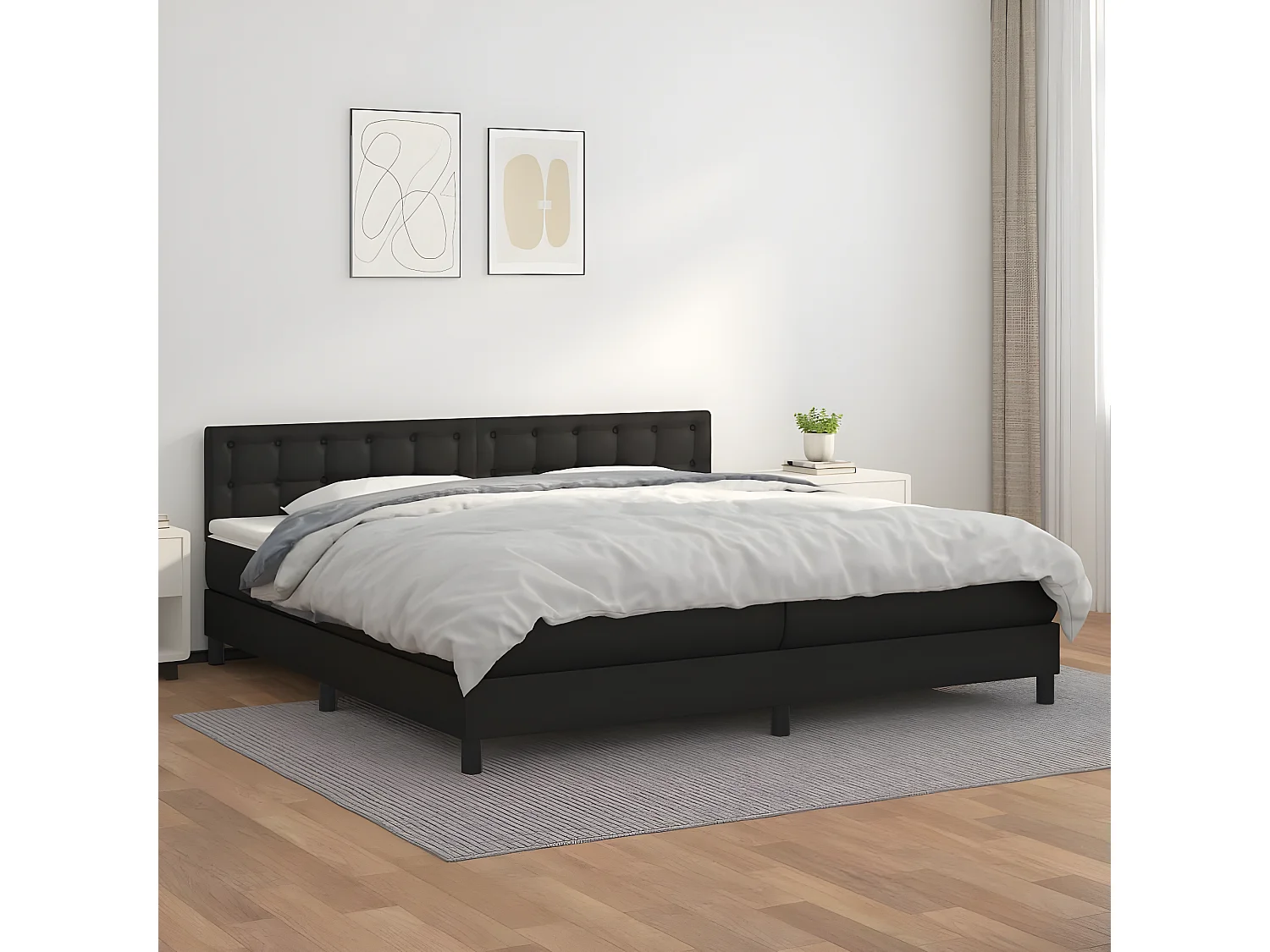 Sommier à lattes de lit avec matelas Noir 200x200 Similicuir