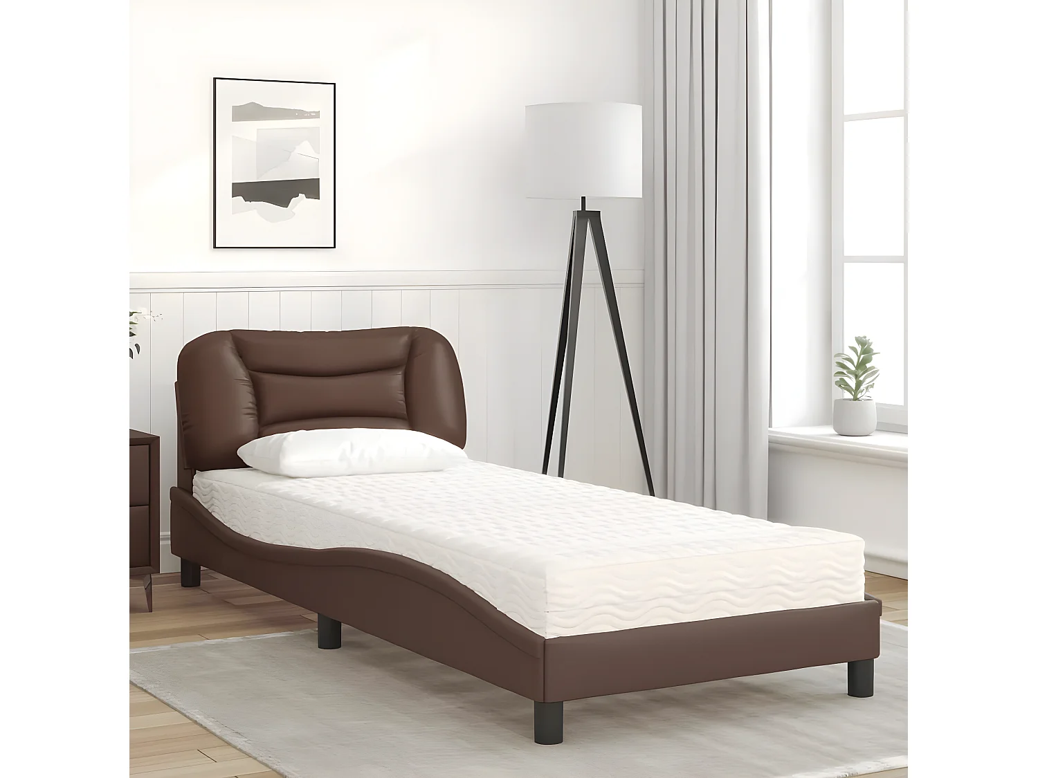 Lit avec matelas marron 80x200 similicuir