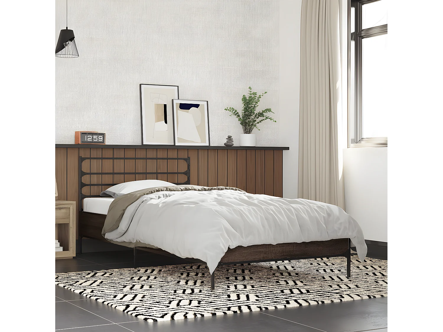 Cadre de lit chêne marron 75x190 bois d'ingénierie et métal