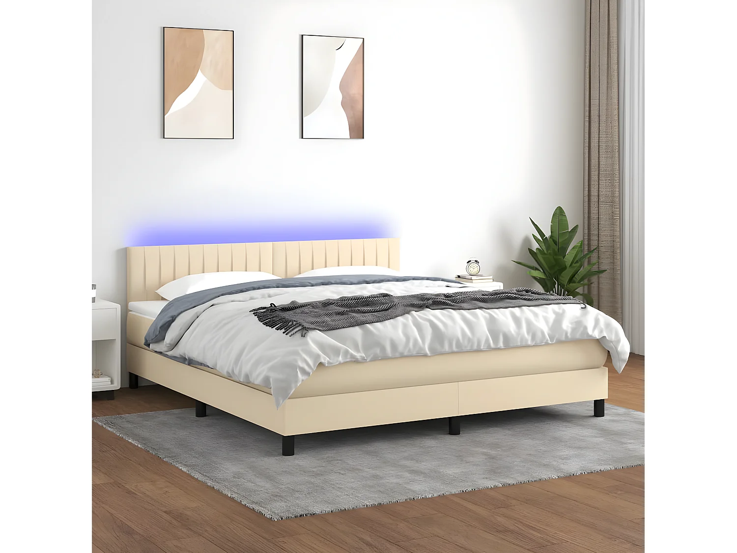 Sommier à lattes de lit avec matelas LED Crème 180x200 Tissu