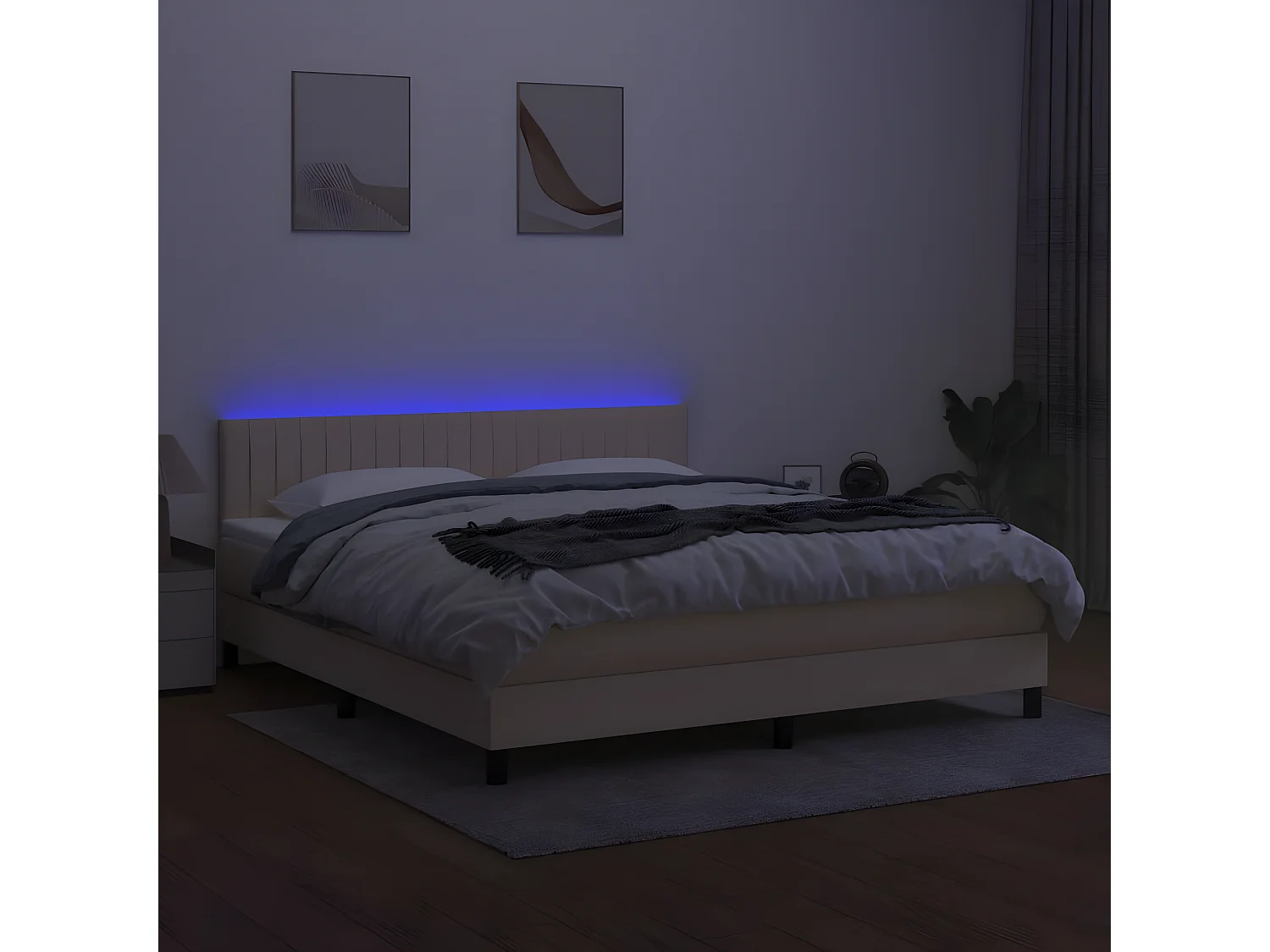 Sommier à lattes de lit avec matelas LED Crème 180x200 Tissu