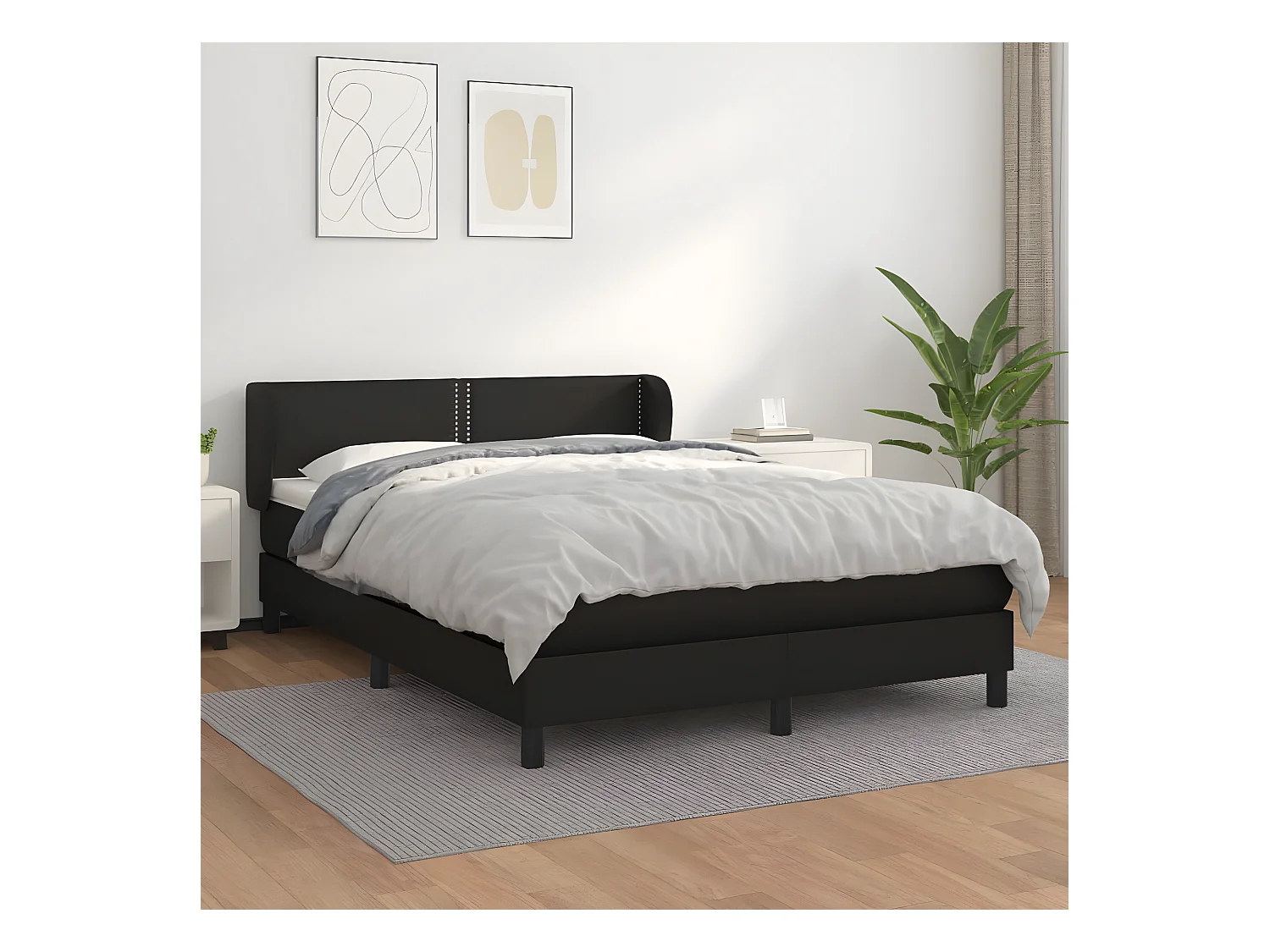 Sommier à lattes de lit avec matelas Noir 140x190 Similicuir