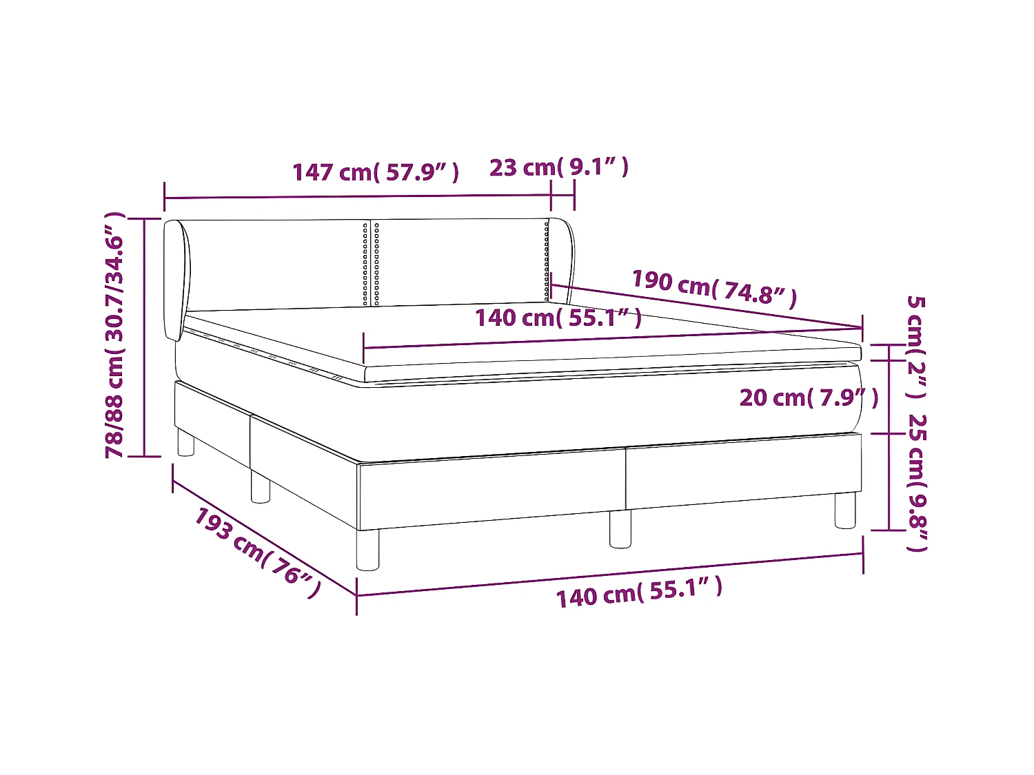 Sommier à lattes de lit avec matelas Noir 140x190 Similicuir