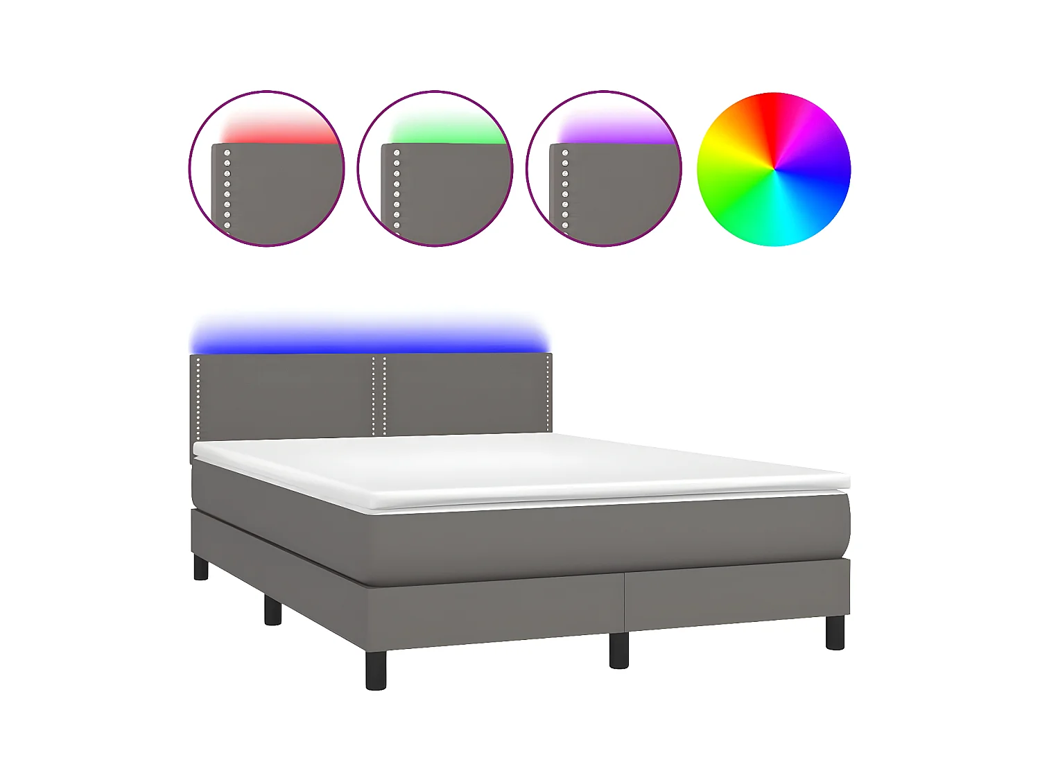 Sommier à lattes de lit avec matelas et LED Gris 140x190