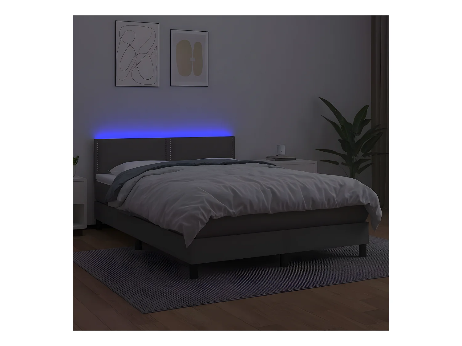 Sommier à lattes de lit avec matelas et LED Gris 140x190