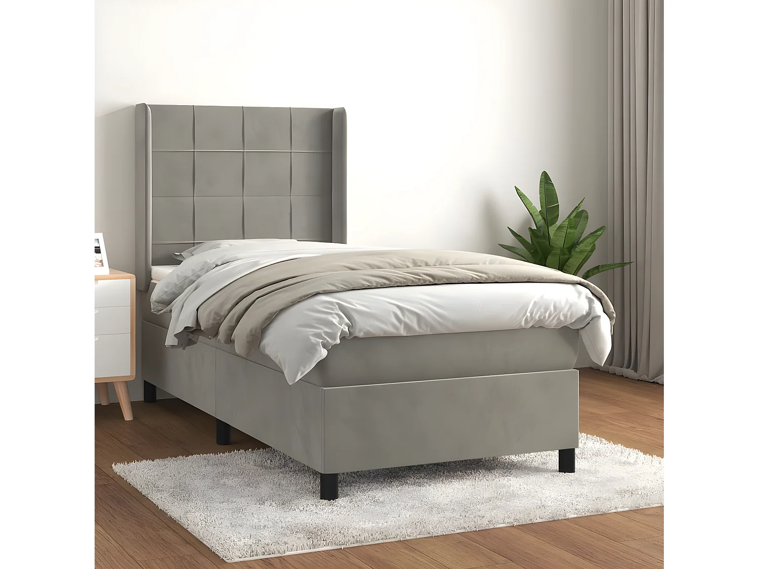 Sommier à lattes de lit et matelas Gris clair 100x200 Velours