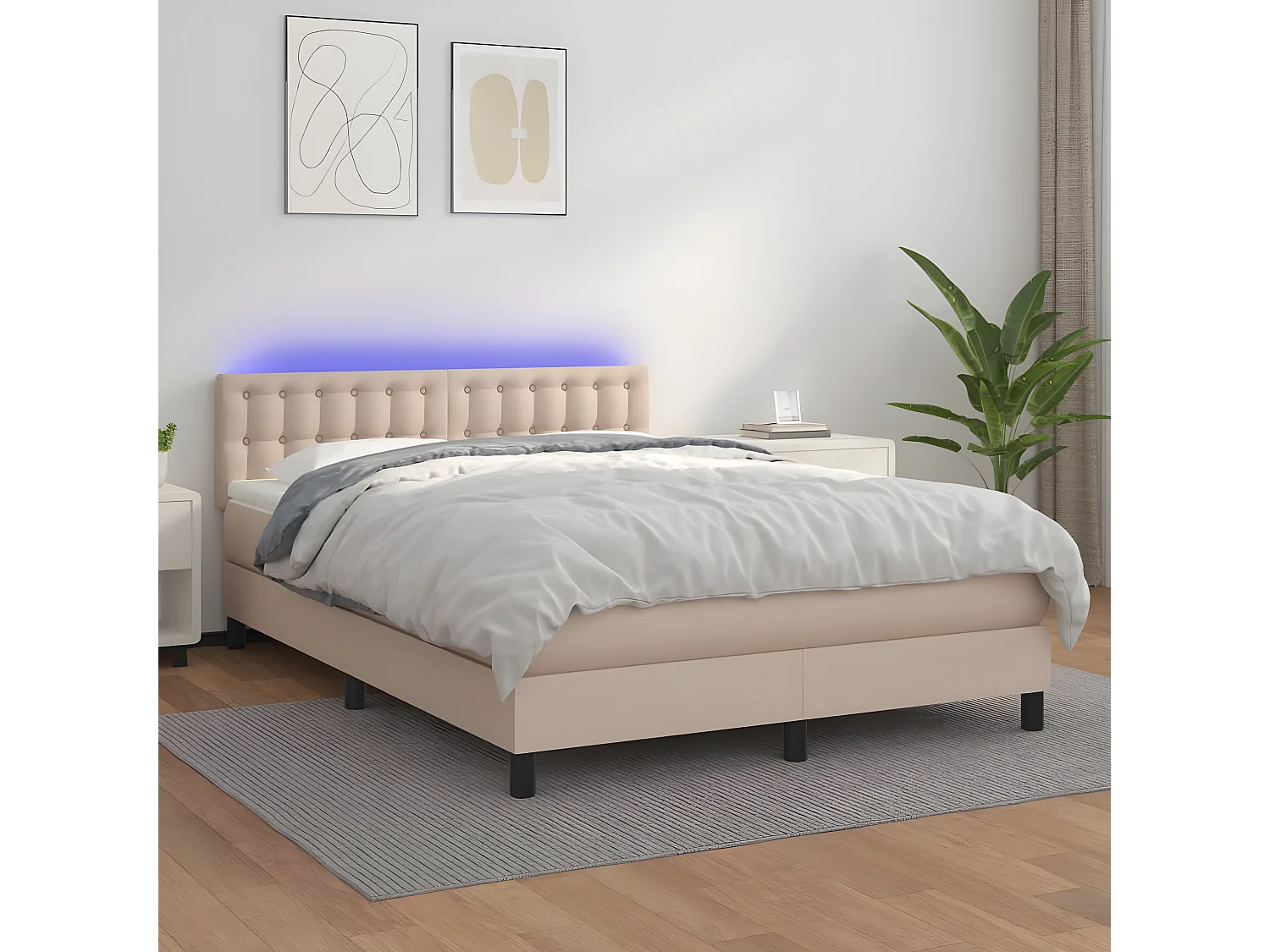 Sommier à lattes de lit avec matelas LED Cappuccino 140x190