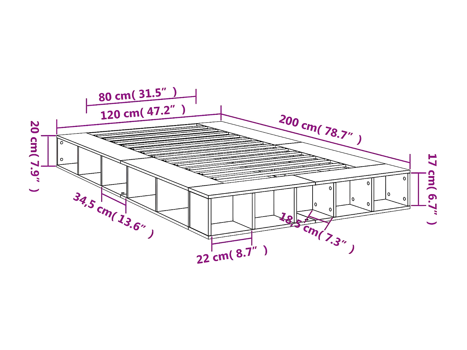 Cadre de lit blanc 120x200 bois d'ingénierie