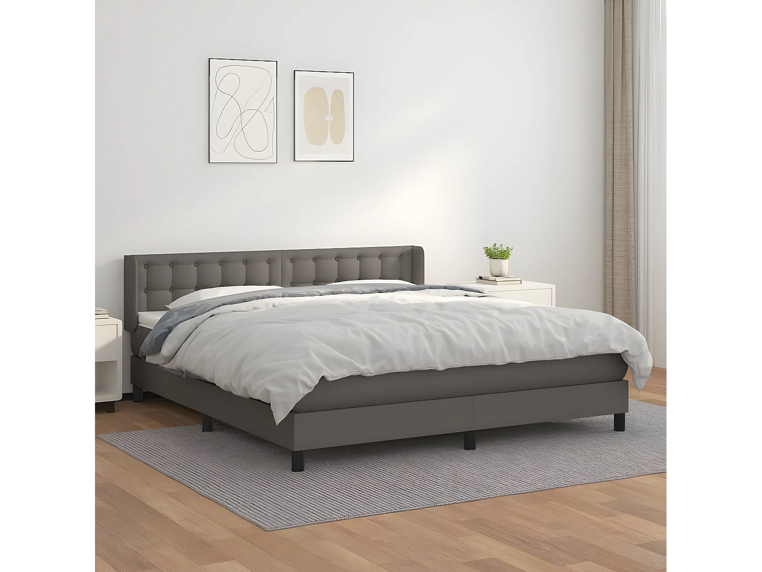 Sommier à lattes de lit avec matelas Gris 180x200 Similicuir