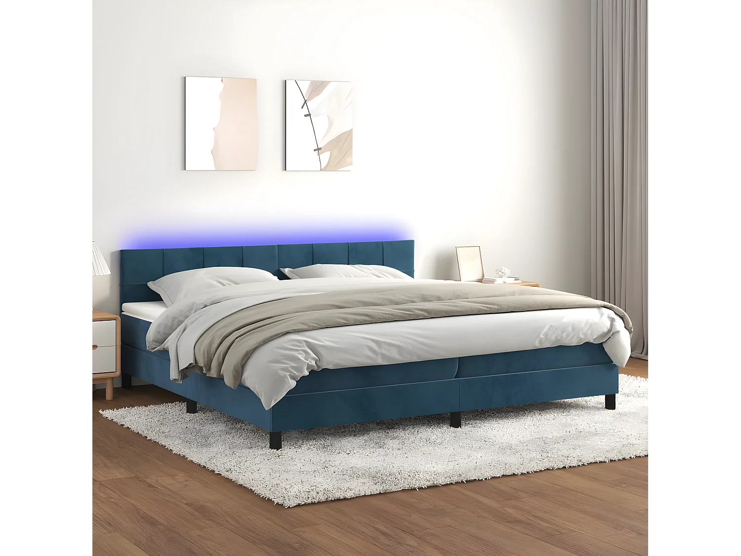 Sommier à lattes de lit avec matelas LED Bleu foncé 200x200