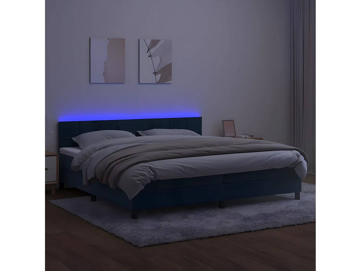 Sommier à lattes de lit avec matelas LED Bleu foncé 200x200