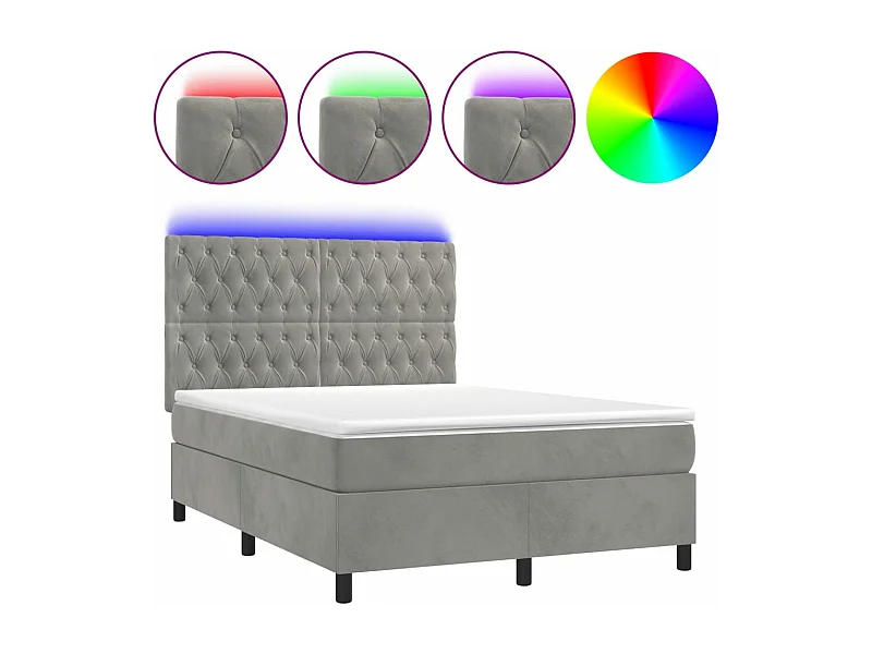 Sommier à lattes de lit matelas et LED Gris clair 140x190