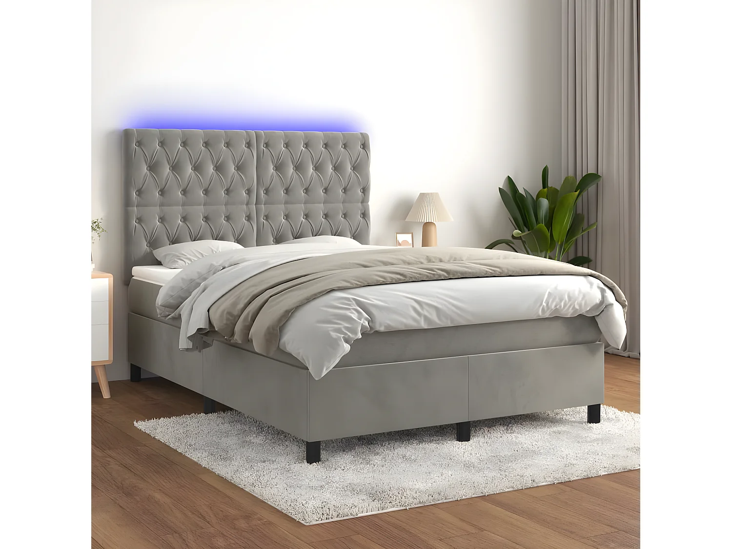 Sommier à lattes de lit matelas et LED Gris clair 140x190