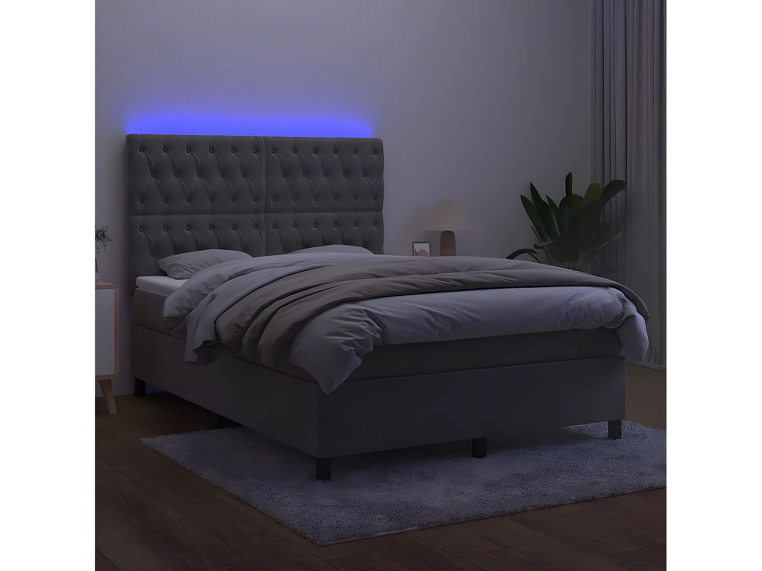 Sommier à lattes de lit matelas et LED Gris clair 140x190