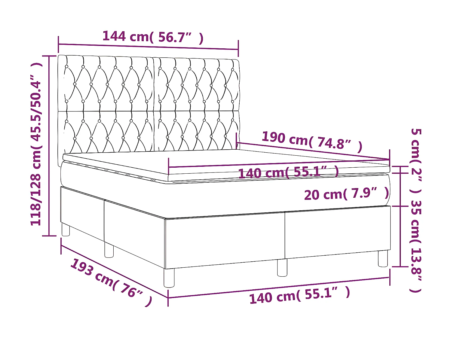 Sommier à lattes de lit matelas et LED Gris clair 140x190