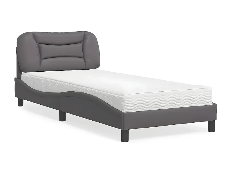 Lit avec matelas gris 90x200 similicuir