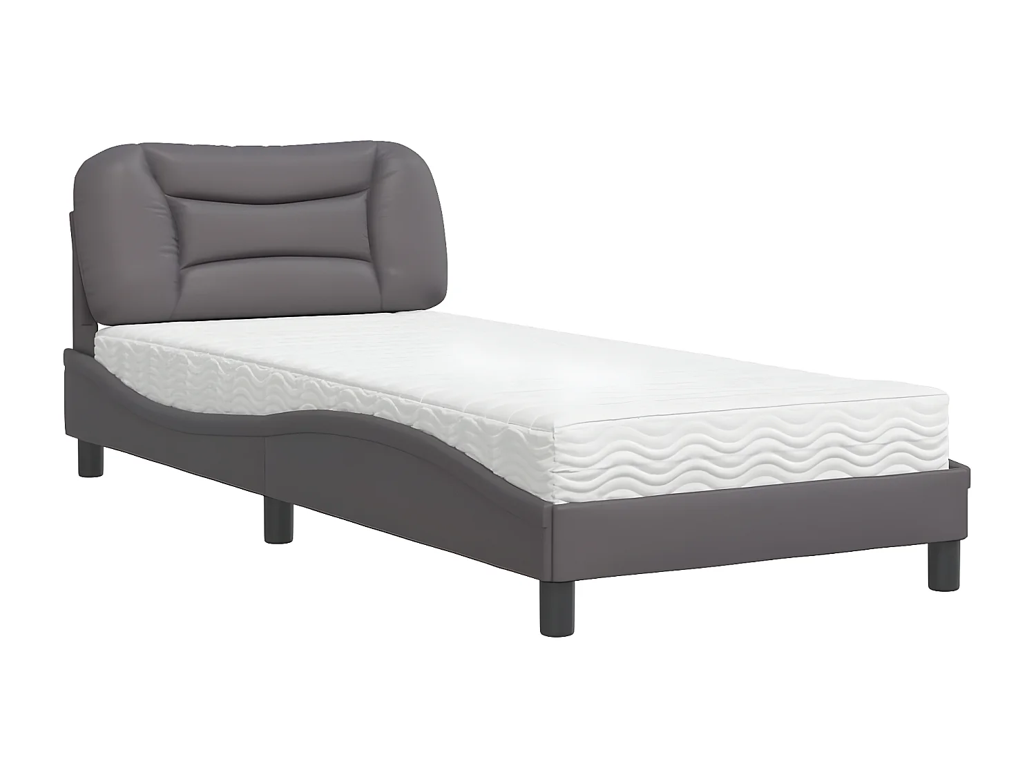 Lit avec matelas gris 90x200 similicuir