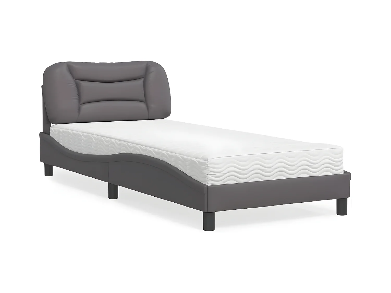 Lit avec matelas gris 90x200 similicuir