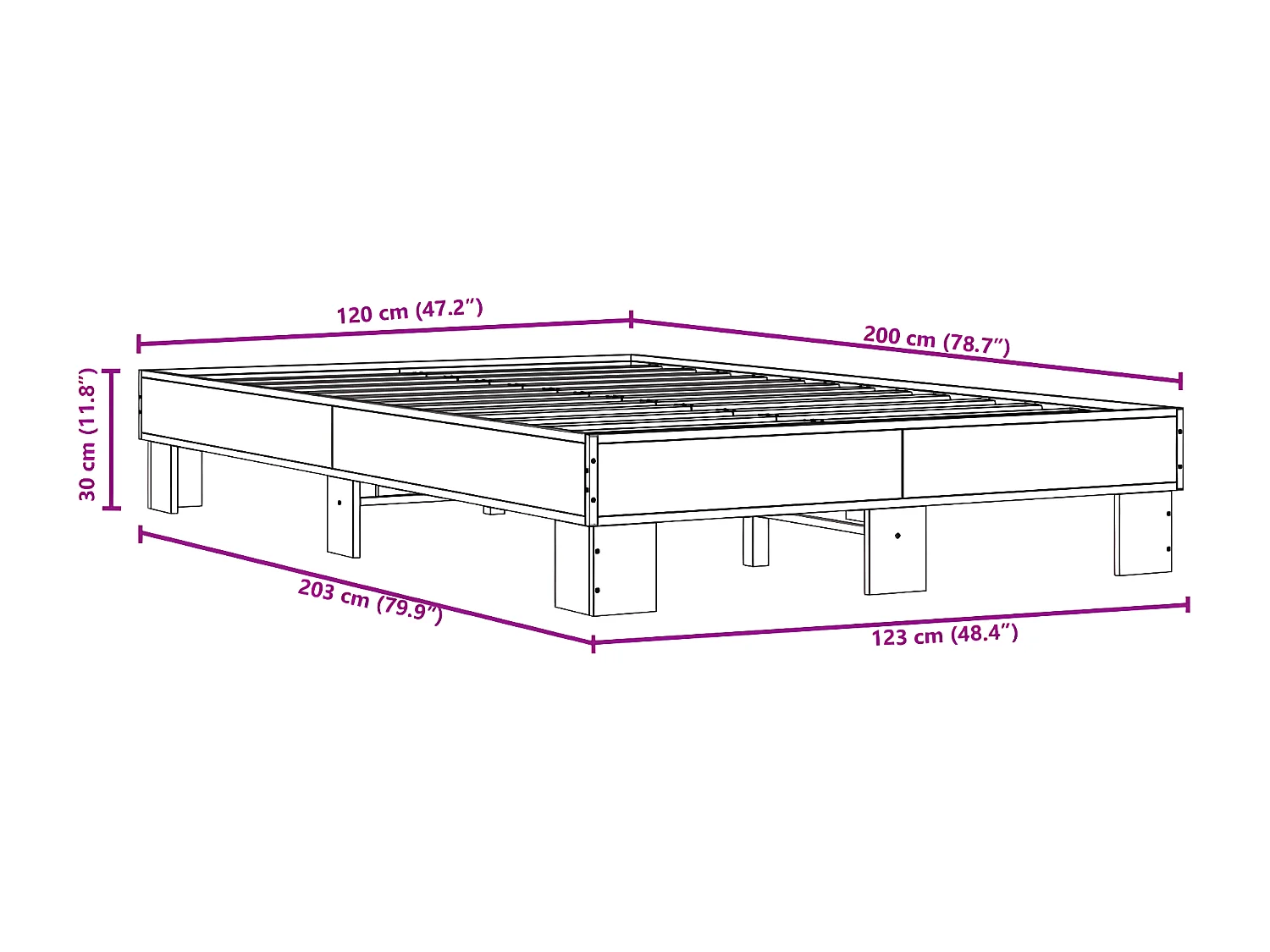 Cadre de lit noir 120x200 bois d'ingénierie et métal