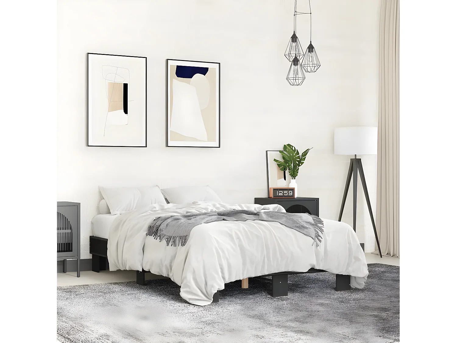 Cadre de lit noir 120x200 bois d'ingénierie et métal