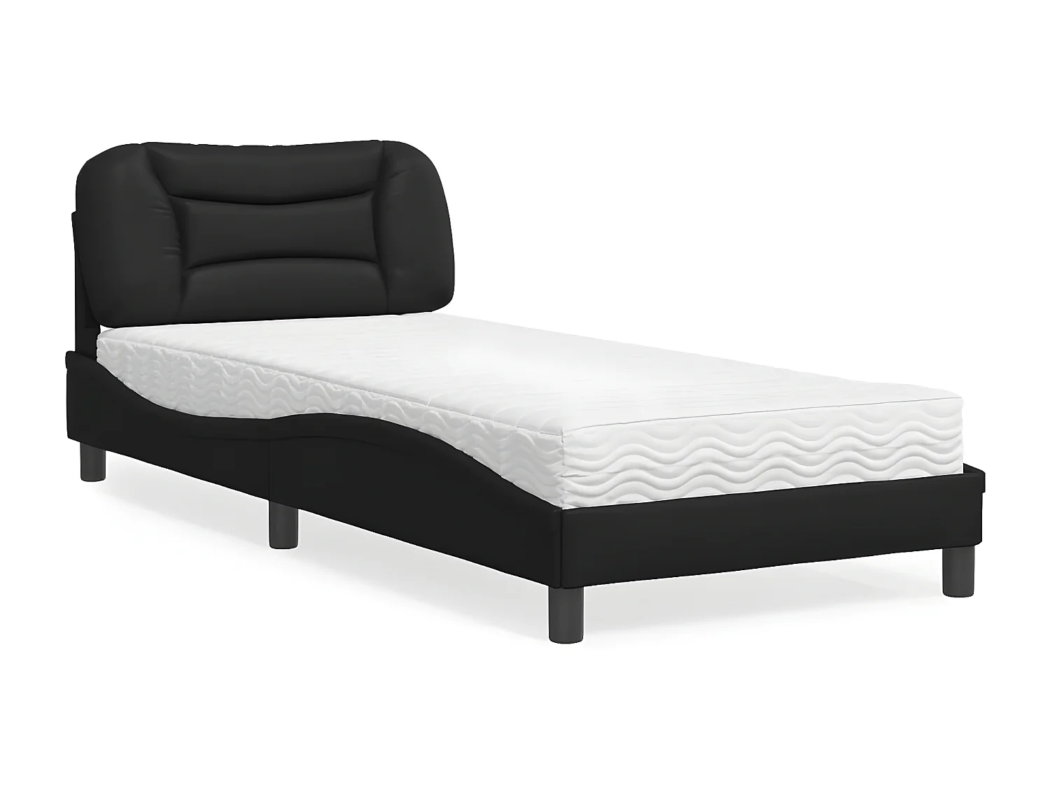 Lit avec matelas noir 90x200 similicuir