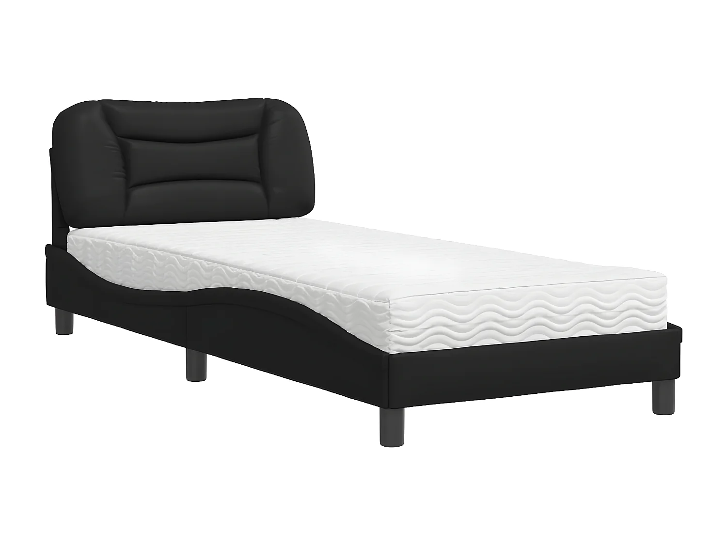 Lit avec matelas noir 90x200 similicuir