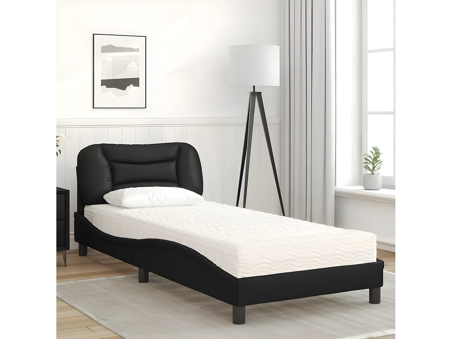 Lit avec matelas noir 90x200 similicuir