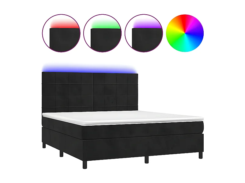 Sommier à lattes de lit matelas et LED Noir 180x200 Velours