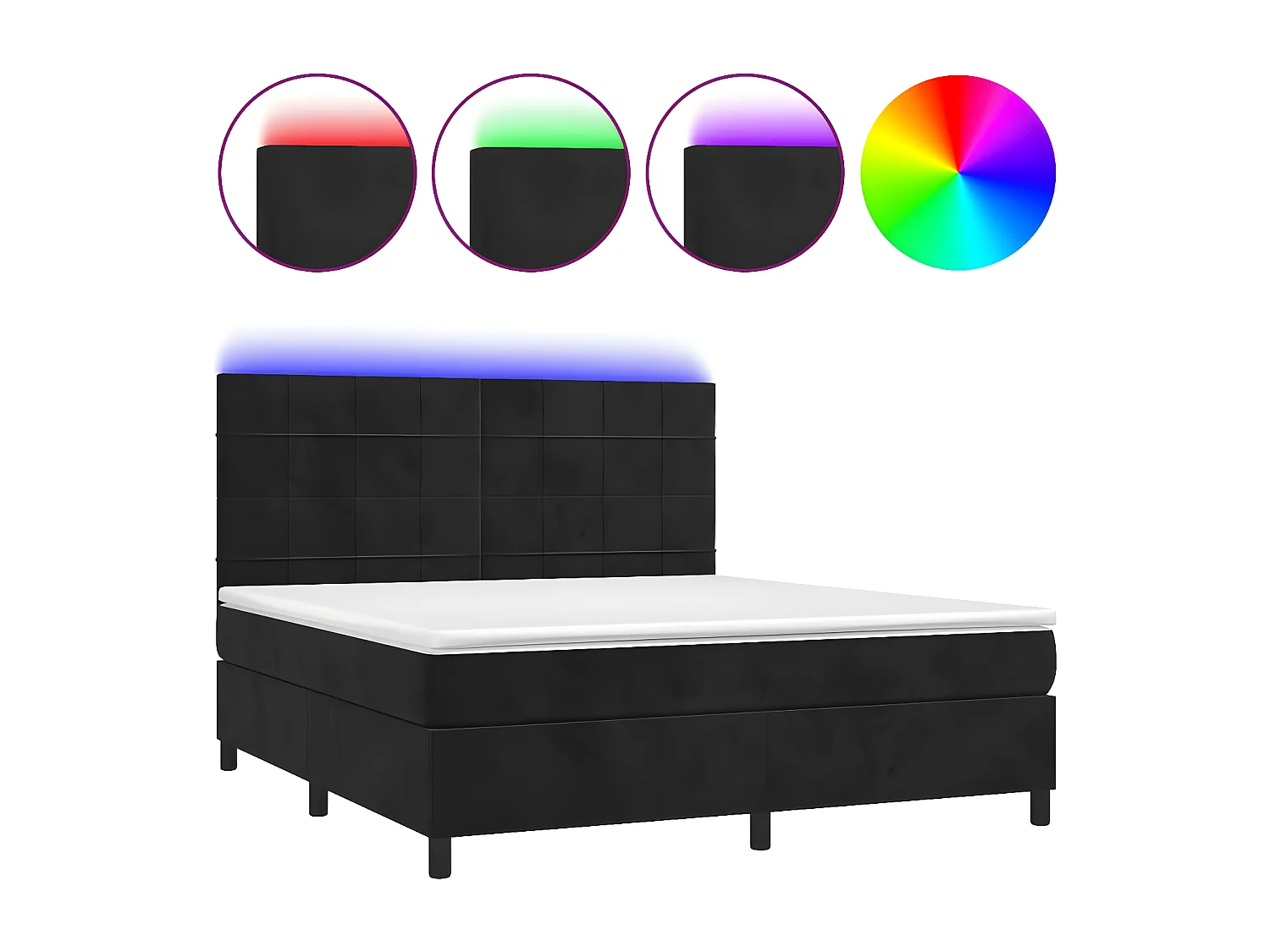 Sommier à lattes de lit matelas et LED Noir 180x200 Velours