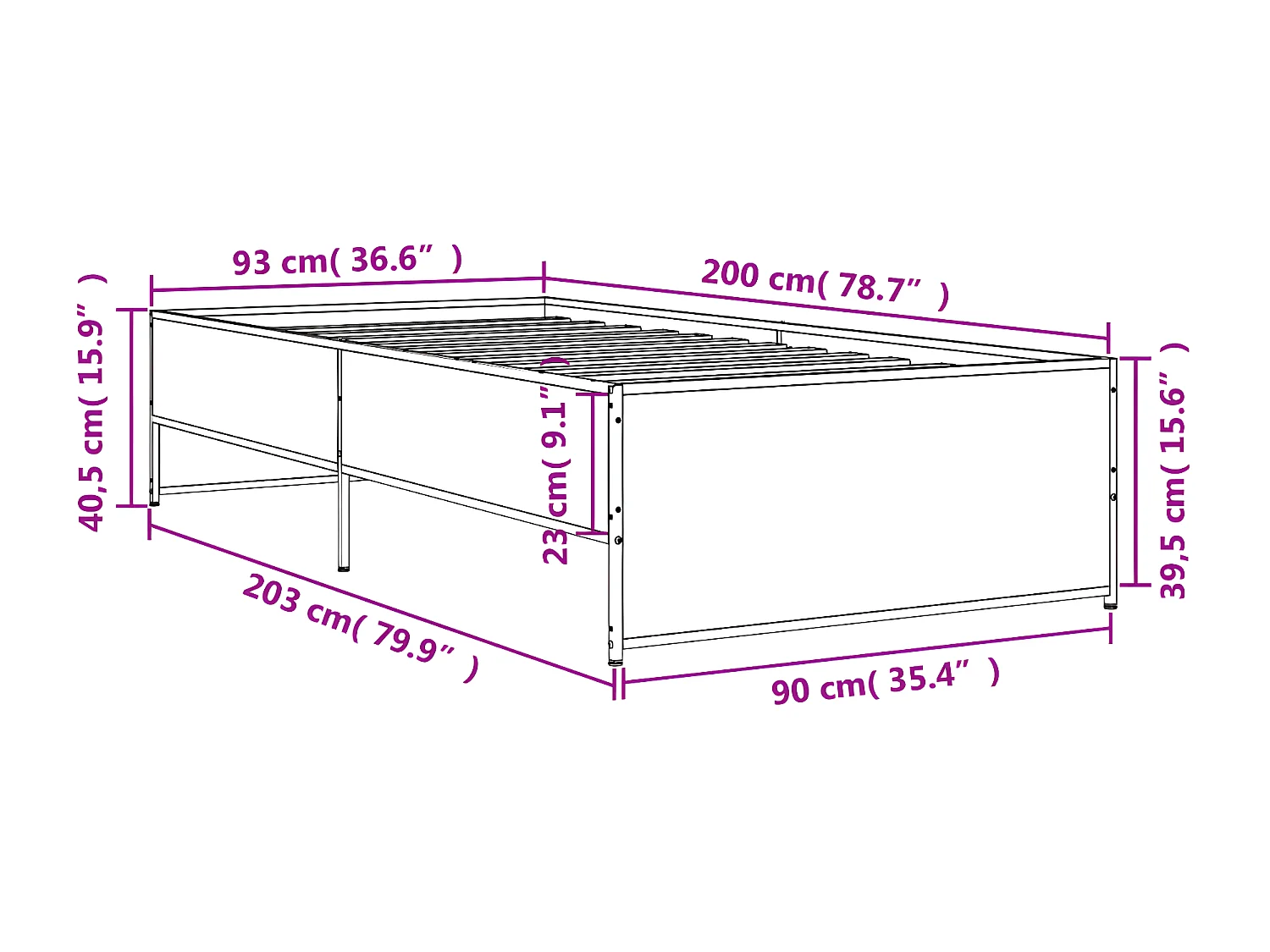 Cadre de lit chêne marron 90x200 bois d'ingénierie et métal