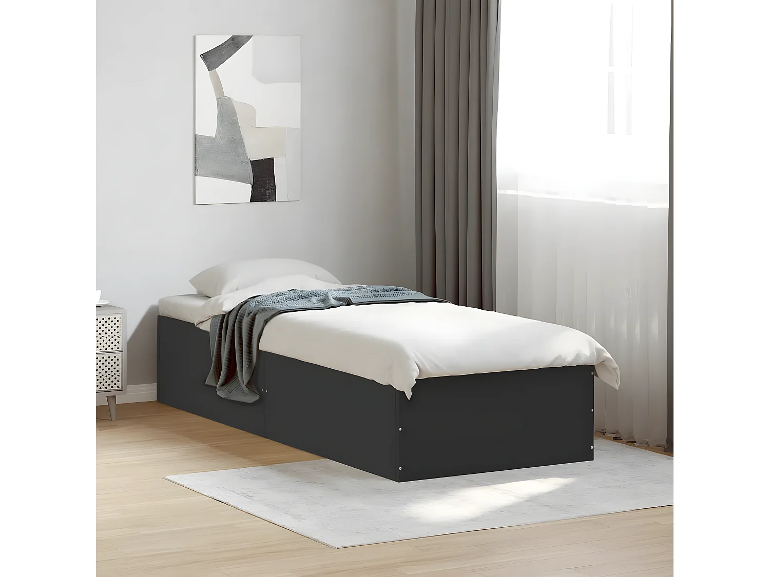 Cadre de lit noir 75x190 bois d'ingénierie