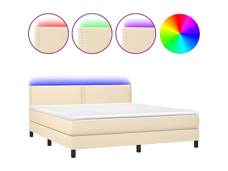 Sommier à lattes de lit avec matelas LED Crème 180x200 Tissu