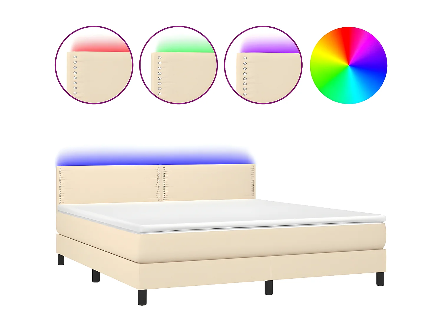 Sommier à lattes de lit avec matelas LED Crème 180x200 Tissu