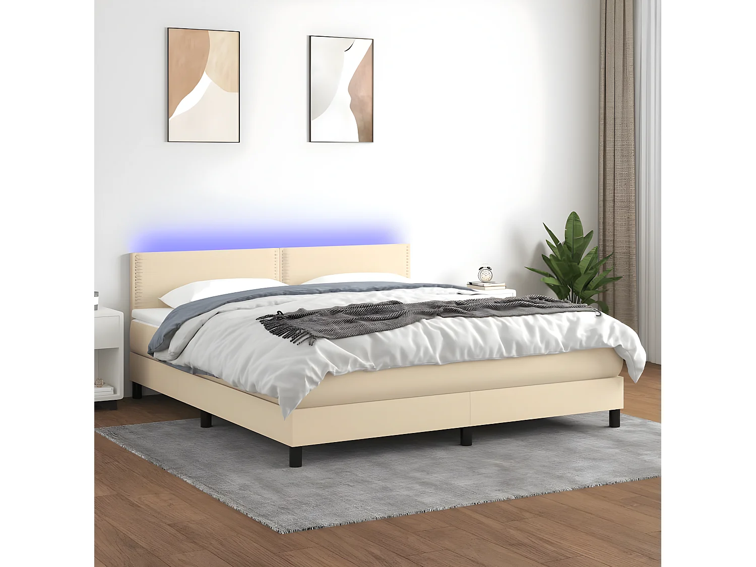 Sommier à lattes de lit avec matelas LED Crème 180x200 Tissu