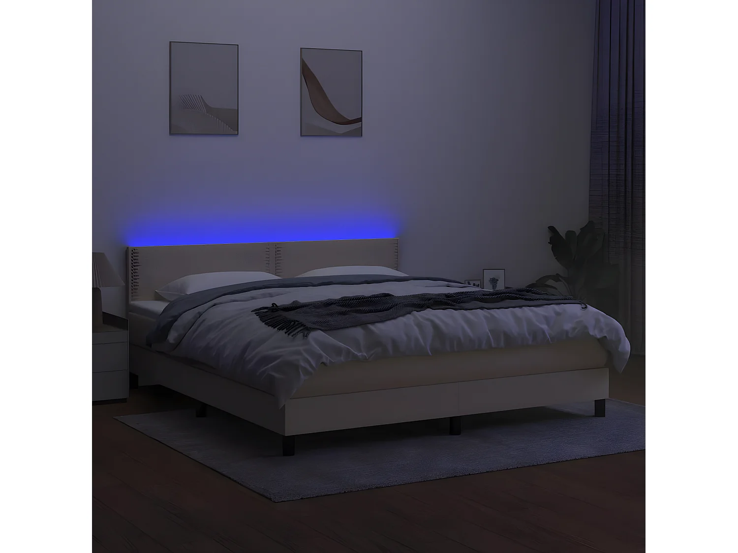 Sommier à lattes de lit avec matelas LED Crème 180x200 Tissu