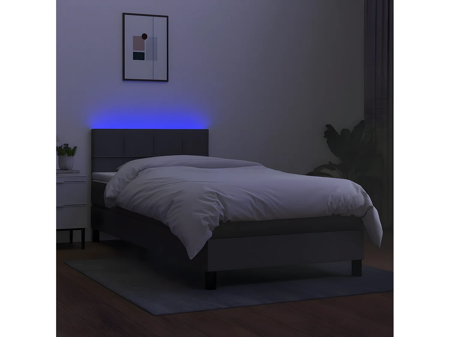 Sommier à lattes de lit et matelas et LED Gris foncé 100x200