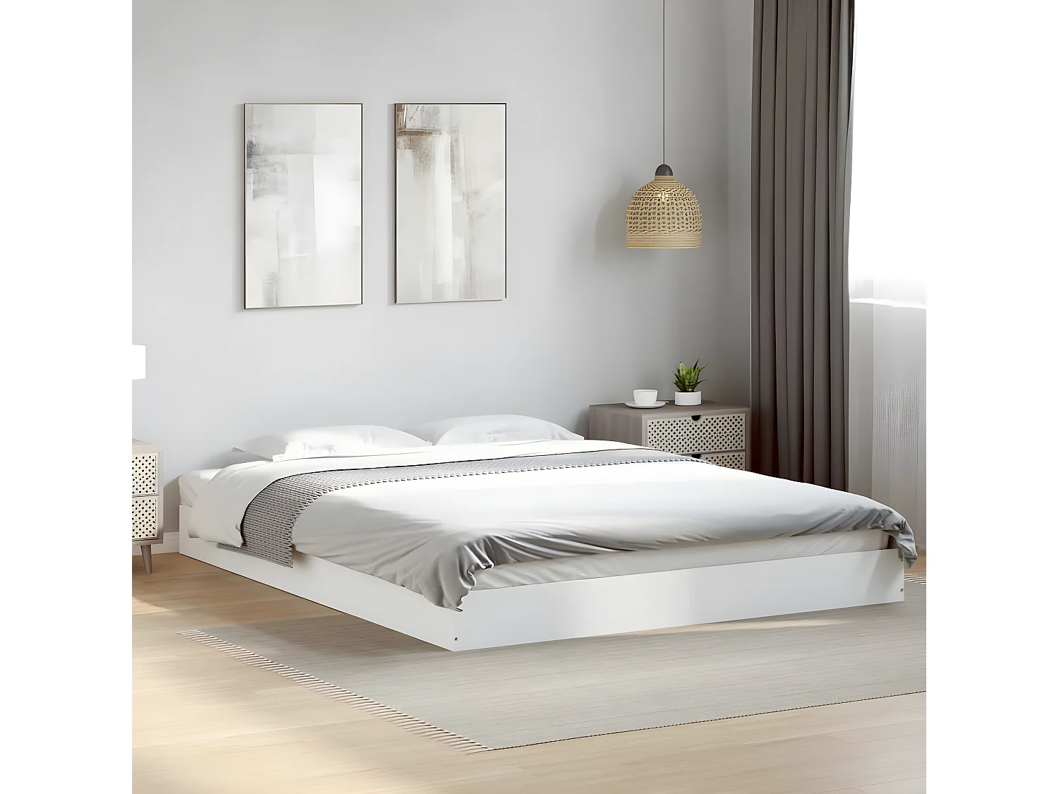 Cadre de lit blanc 160x200 bois d'ingénierie