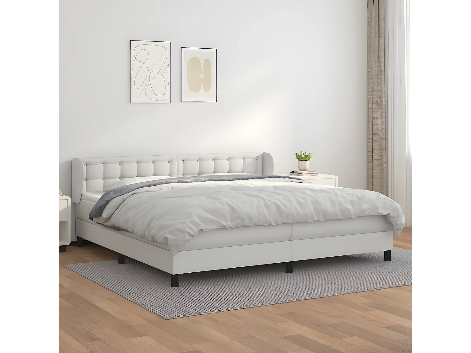 Sommier à lattes de lit avec matelas Blanc 200x200 Similicuir
