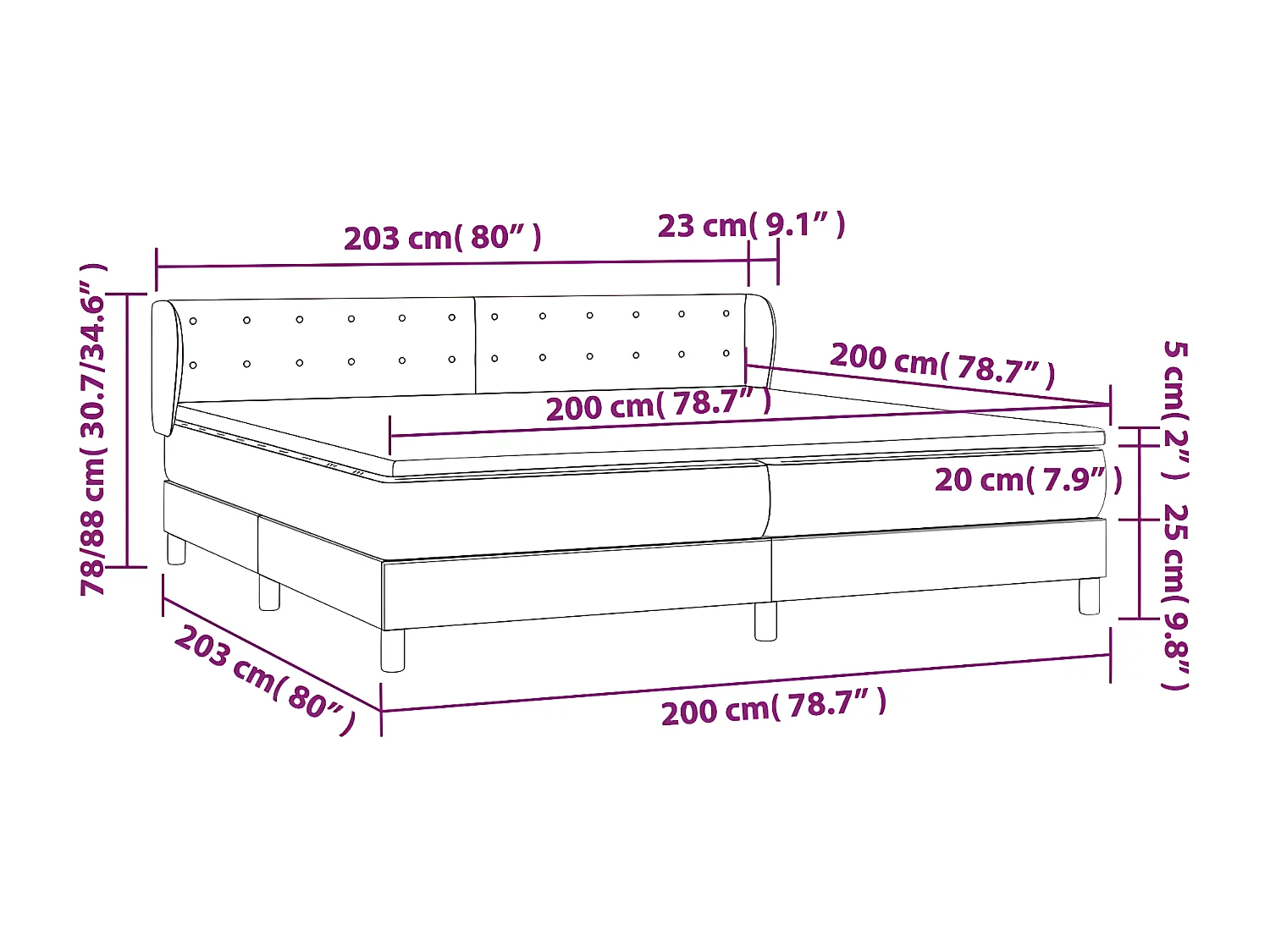 Sommier à lattes de lit avec matelas Blanc 200x200 Similicuir