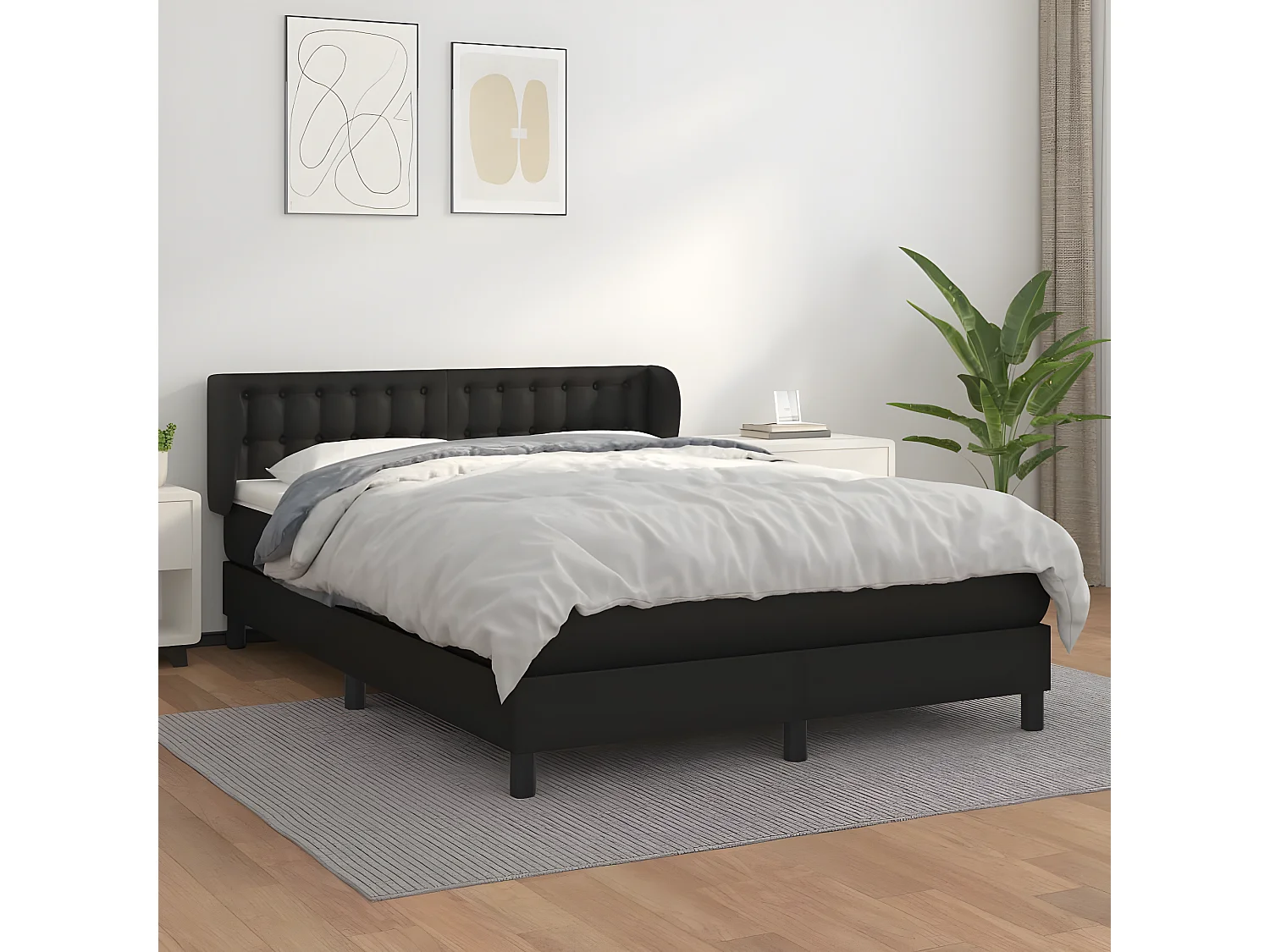 Sommier à lattes de lit avec matelas Noir 140x190 Similicuir