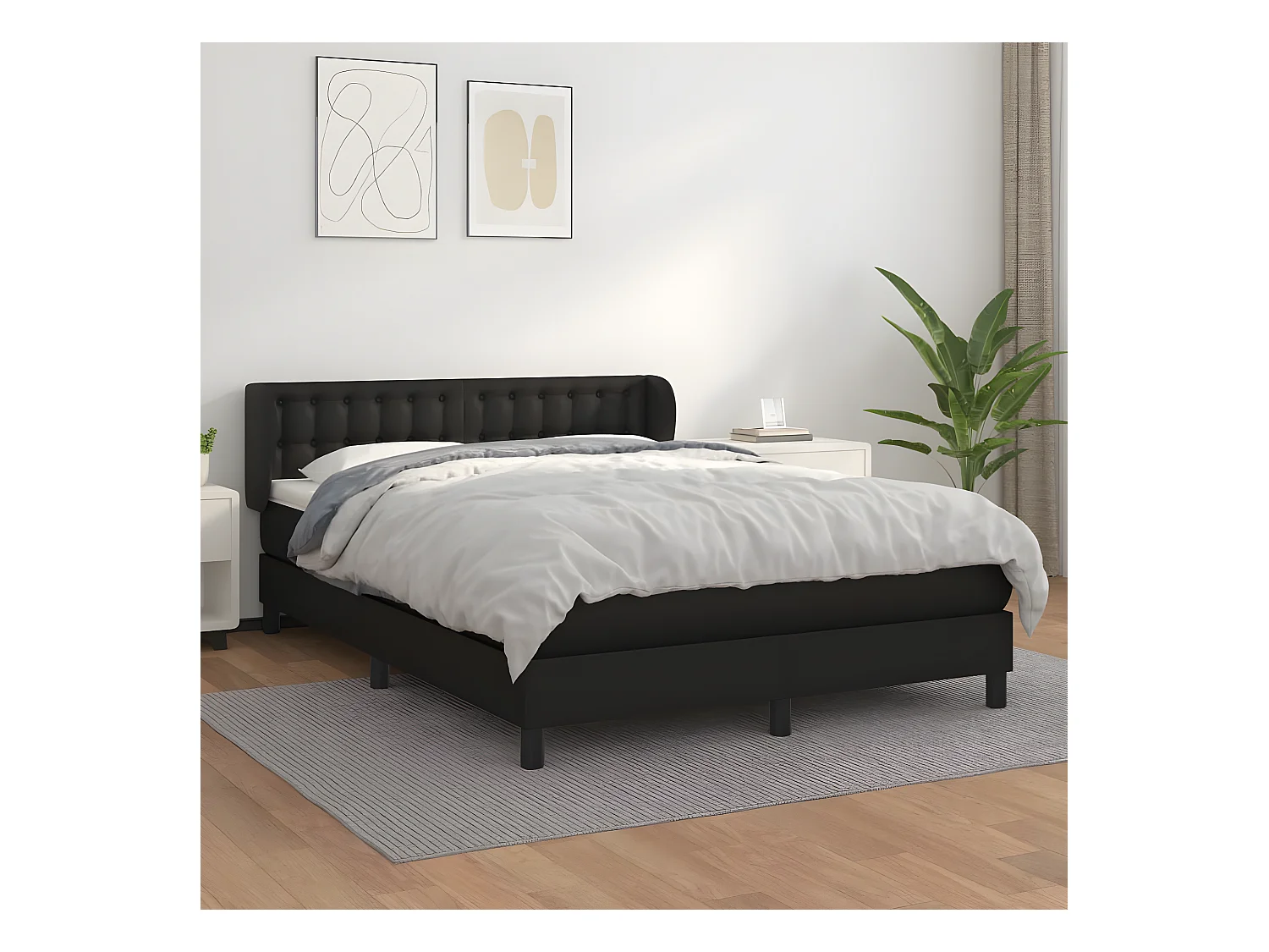 Sommier à lattes de lit avec matelas Noir 140x190 Similicuir