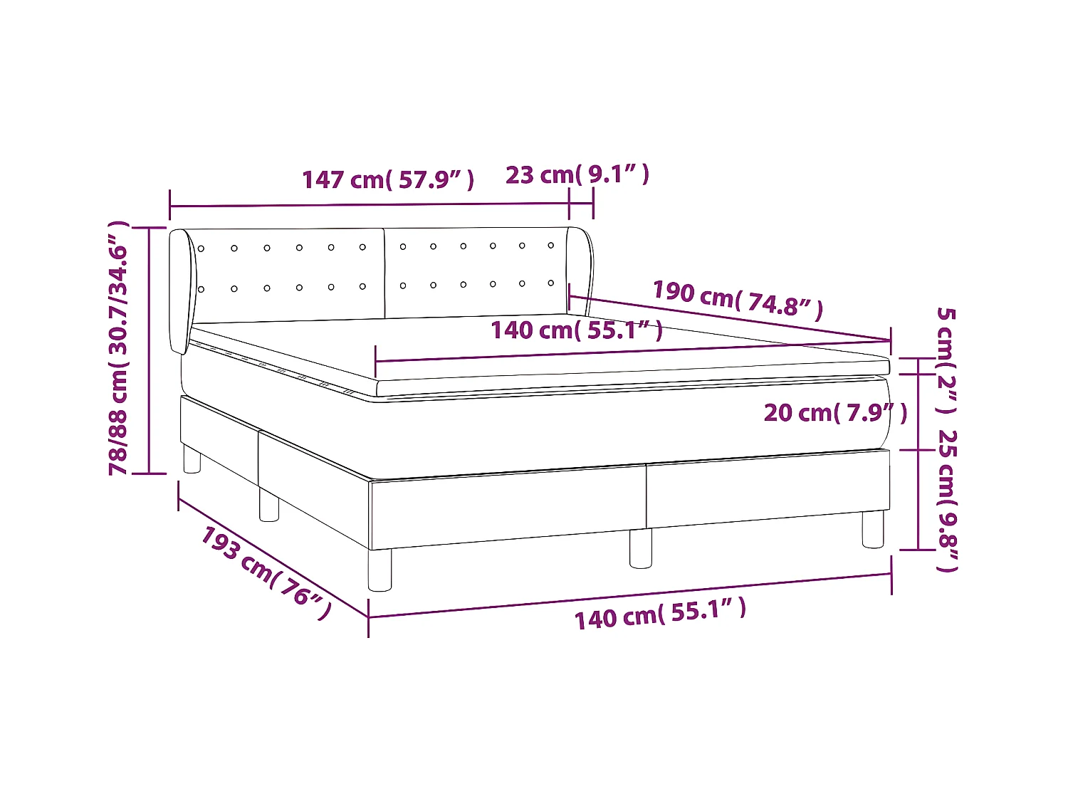 Sommier à lattes de lit avec matelas Noir 140x190 Similicuir