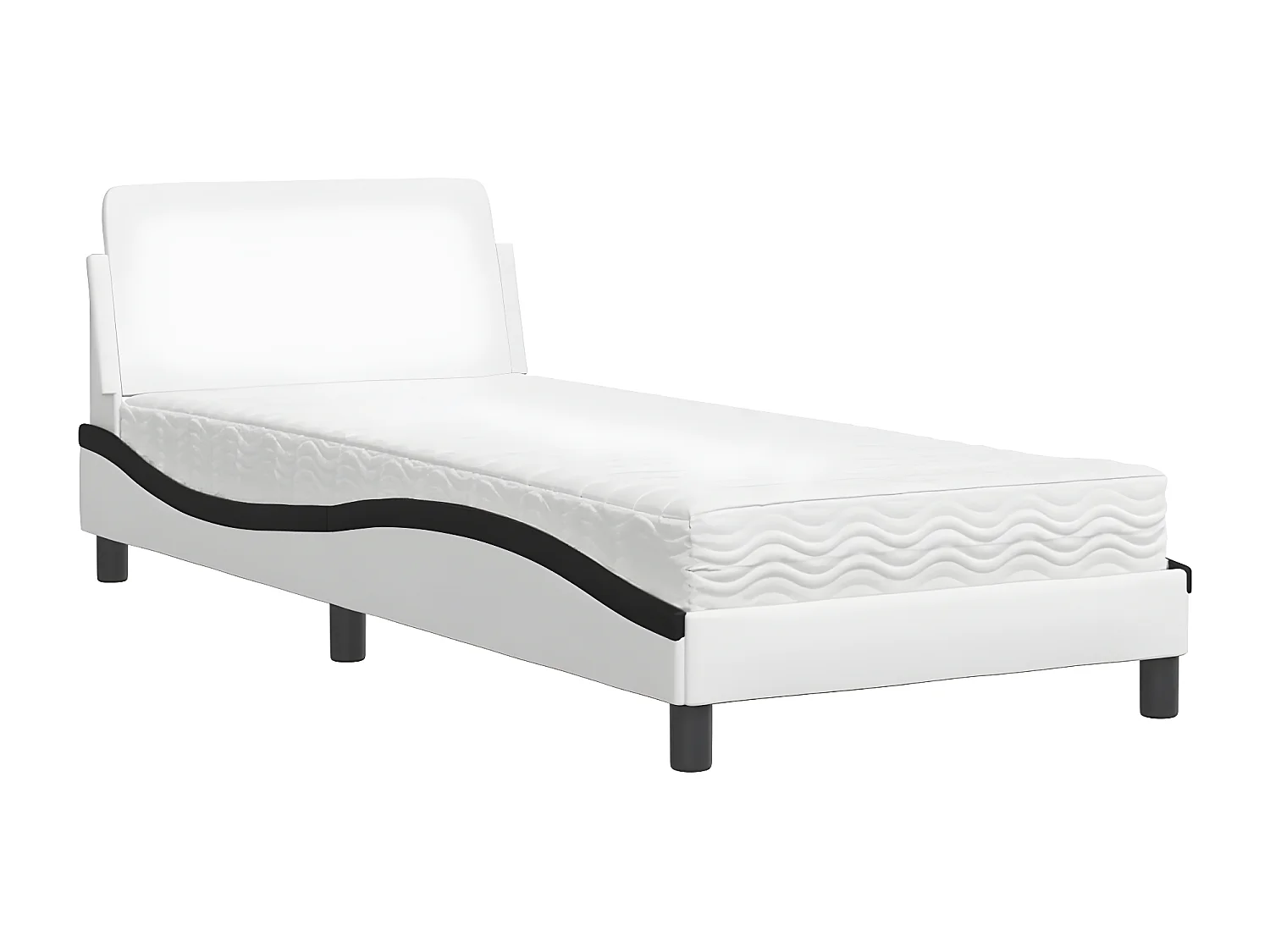 Lit avec matelas blanc et noir 80x200 similicuir